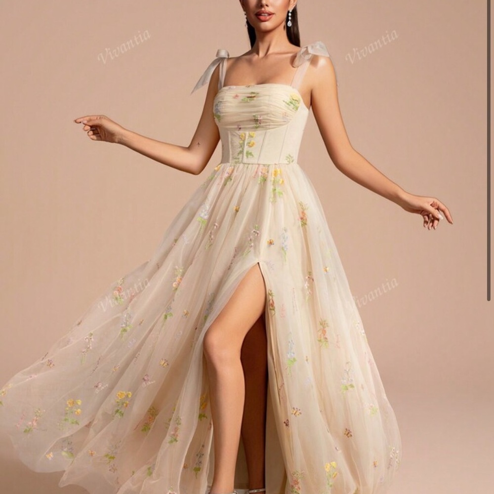 Elegant Floral Embroidered Prom Dress